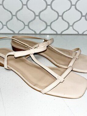 Womens Nude Strappy Flat Sandals Size 10